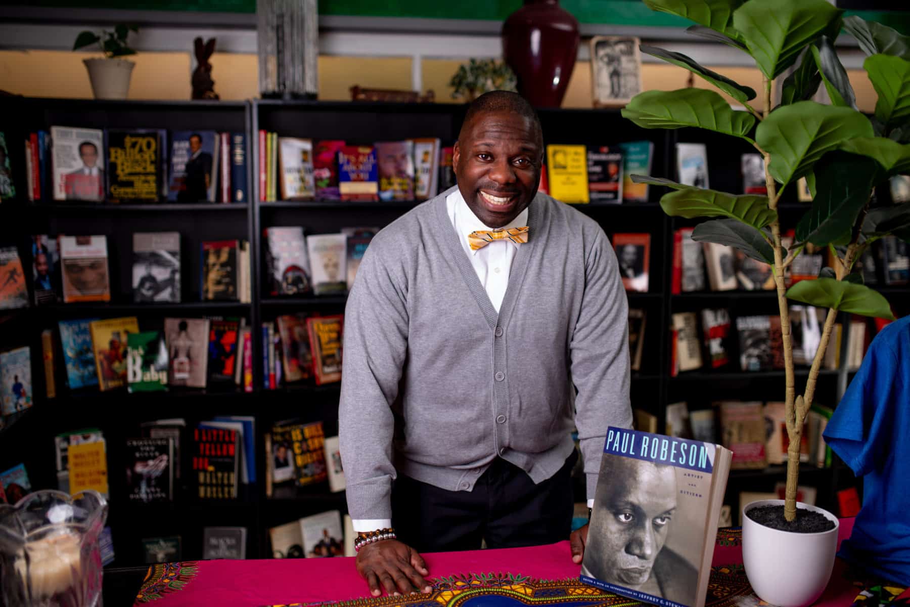 Portrait of The Black Reserve Bookstore owner, Shaykh, in Lansdale, small business series