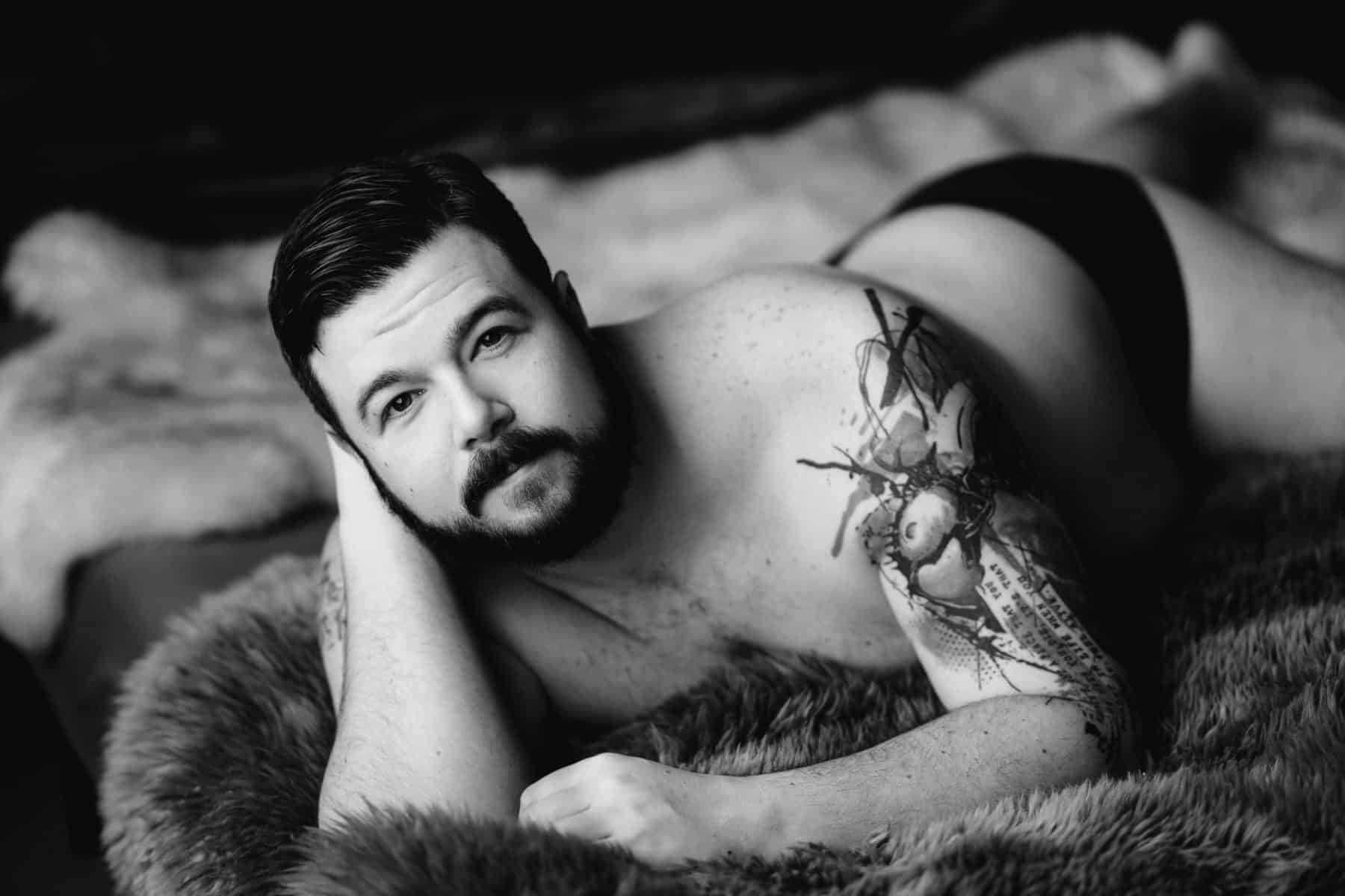 Black and white mens boudoir