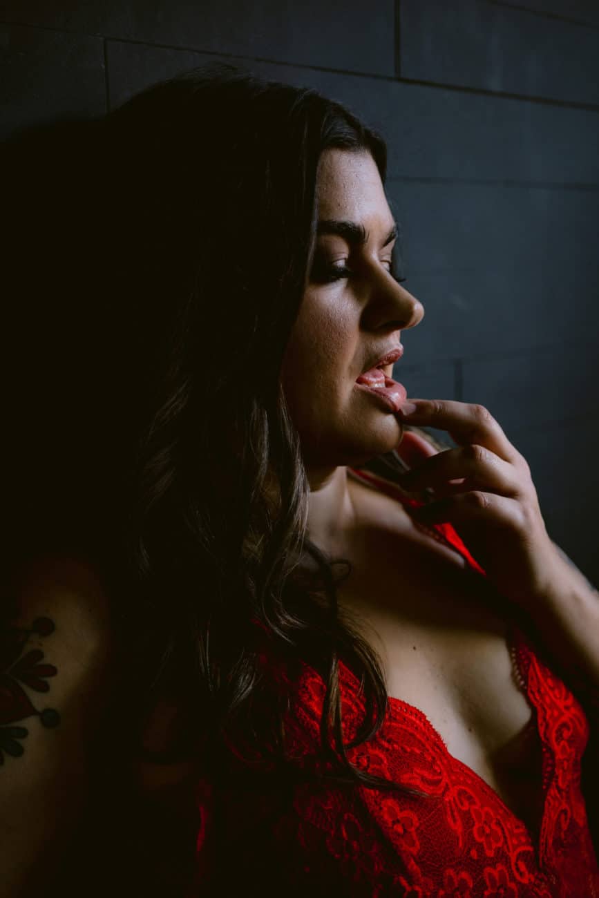 BDSM retraints red body suit boudoir philadelphia