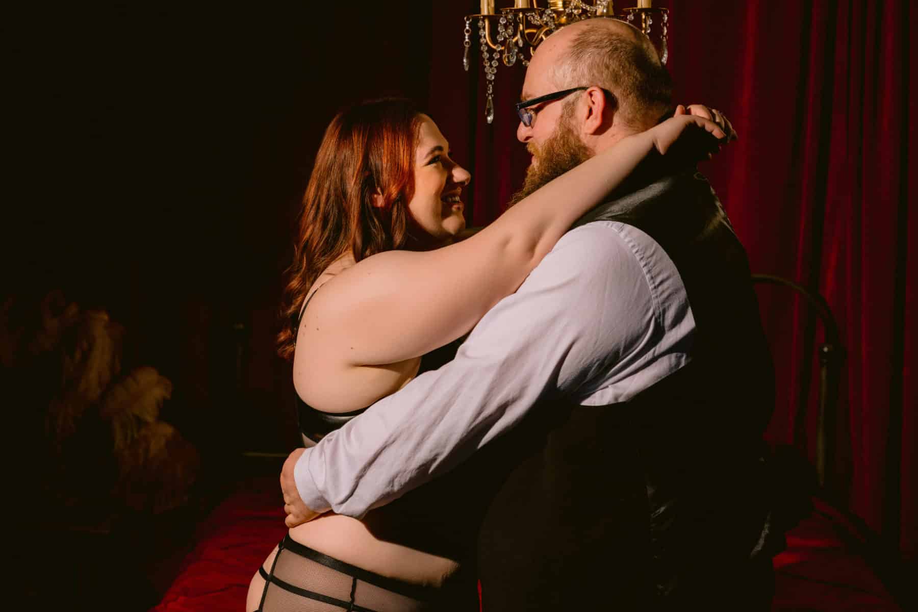 Red velvet romantic couples boudoir