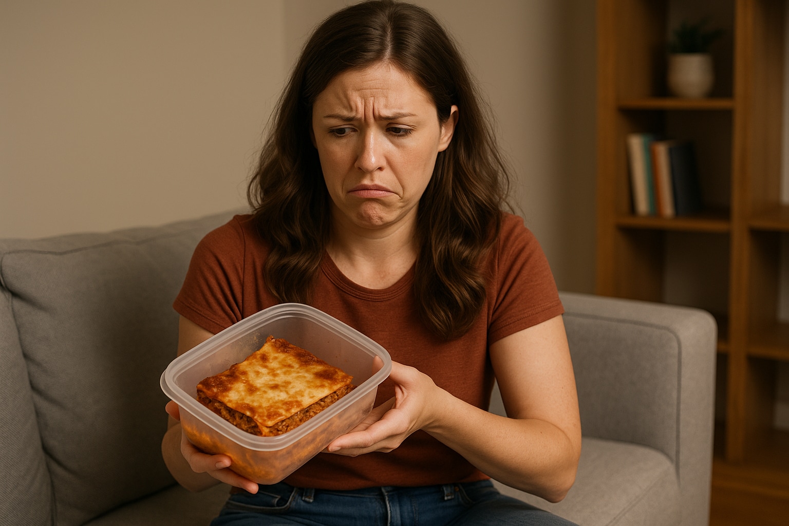 A cold slice of lasagna in Tupperware – weird gift idea instead of boudoir photoshoot
