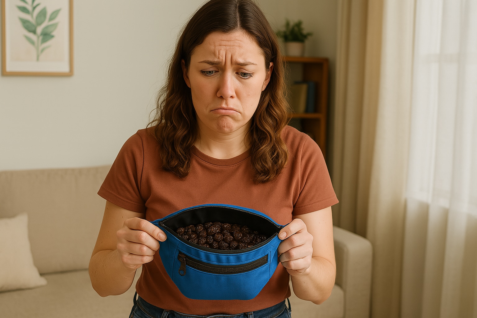 A woman holdinga fanny pack filled with raisins – ridiculous gift idea better than boudoir