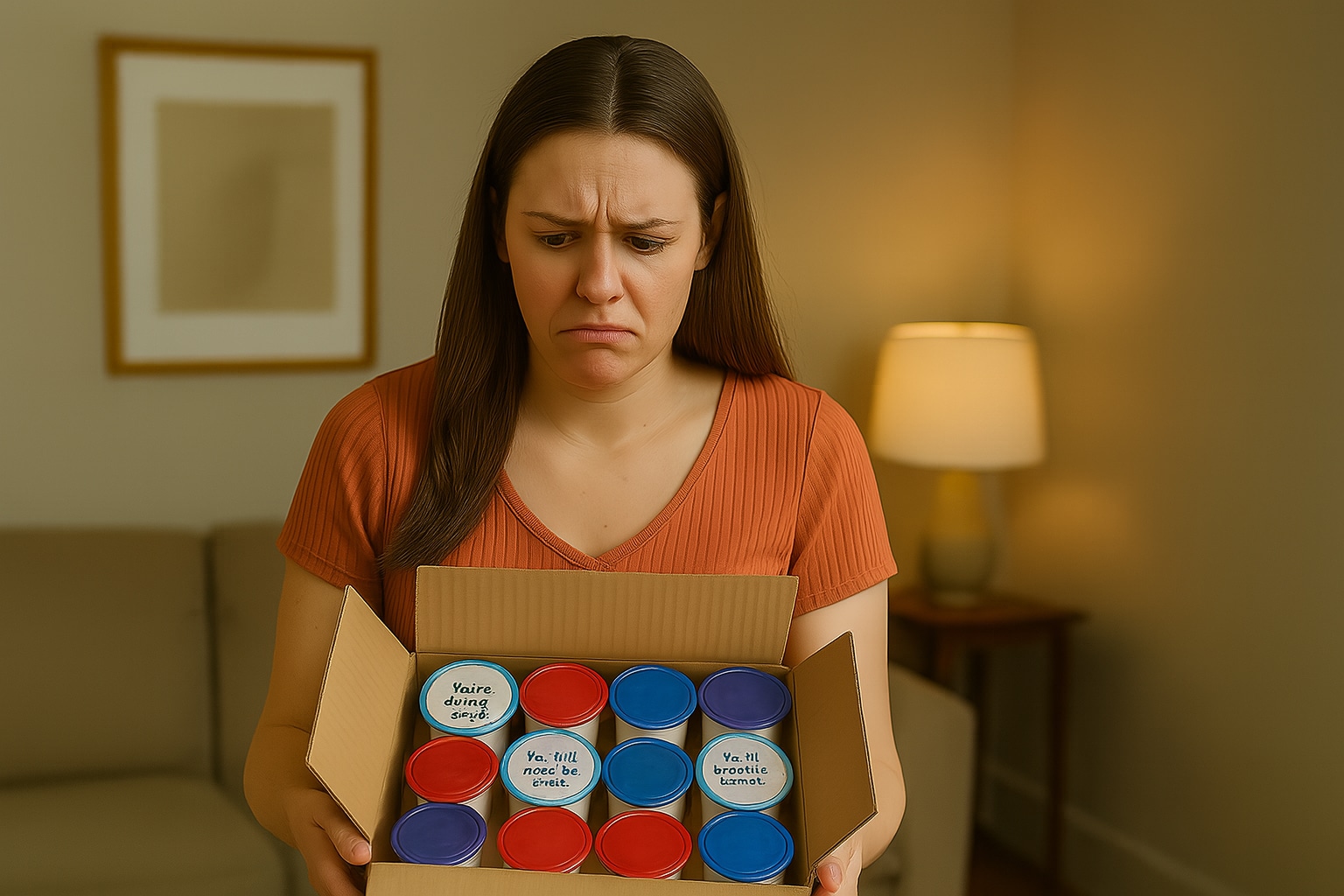 A woman holding expired yogurt with affirmations – ridiculous gift idea better than boudoir